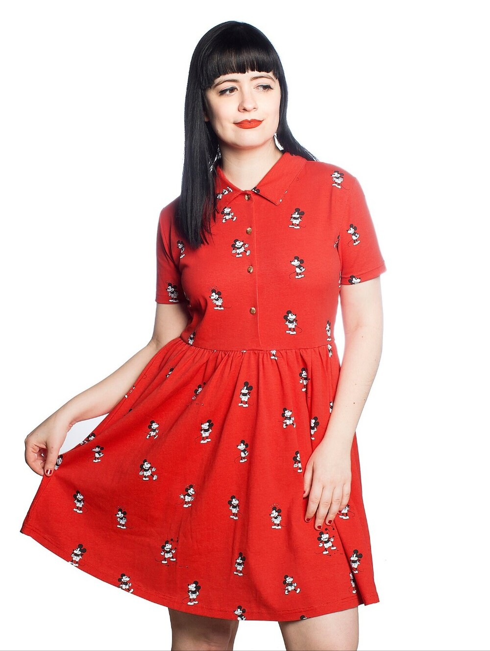 Vintage Mickey Mouse Red Button Up Shirt Dress Cakeworthy S/P